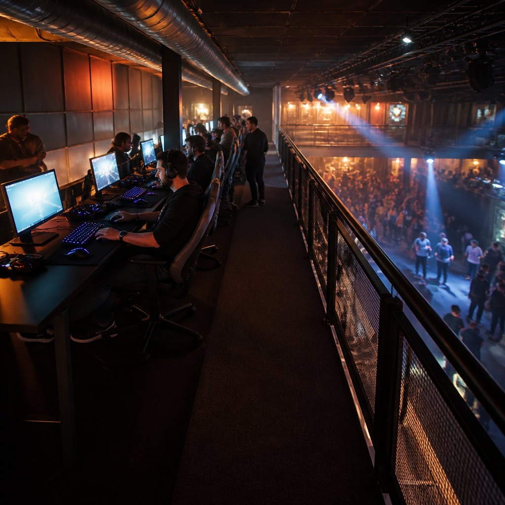 A quieter upper deck of stations overlooking the main hall from above